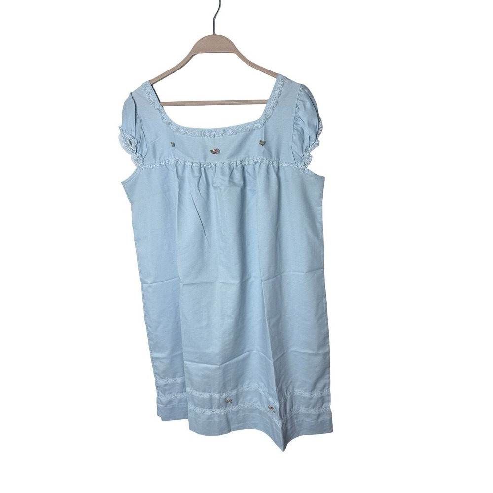 Vintage Katz Shift Blue  sz 38 lace roses cap sleeves‎